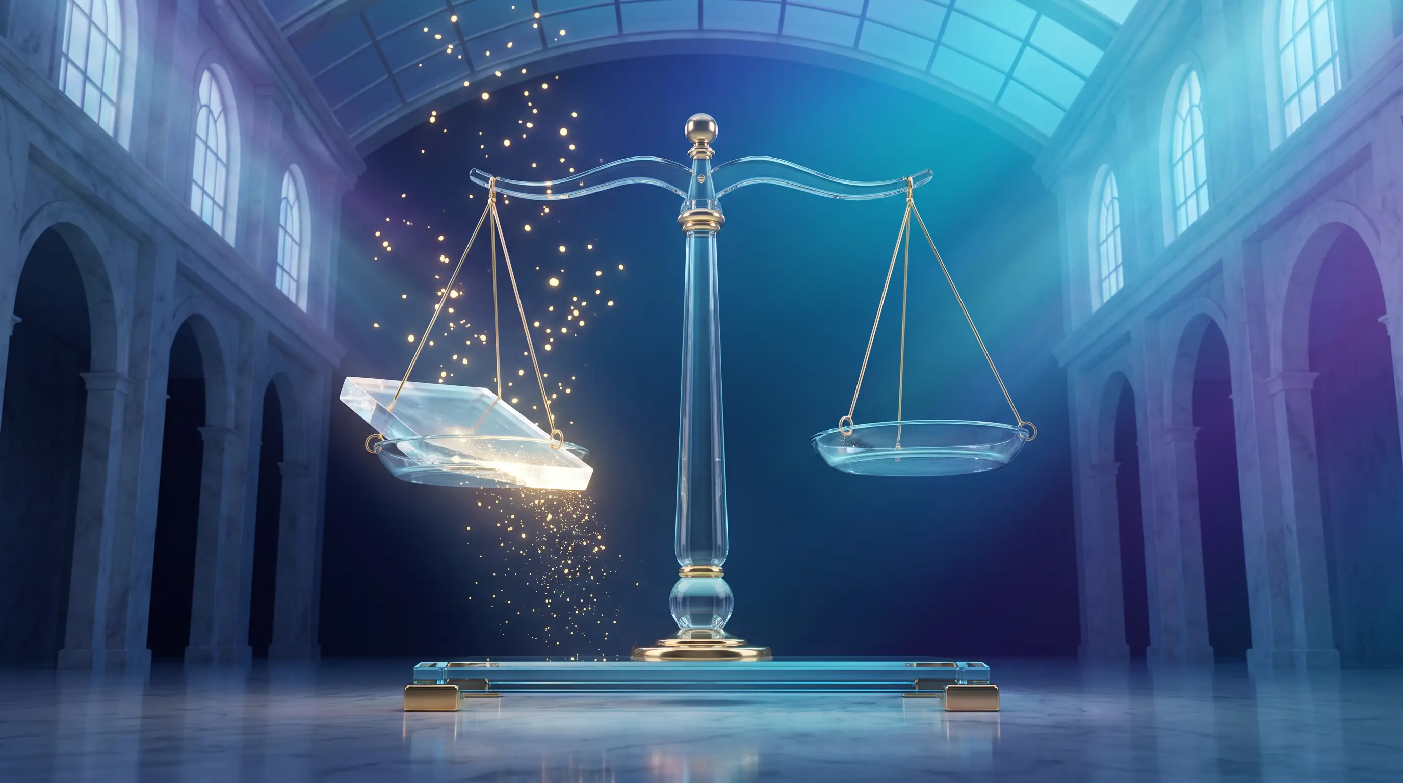 Glass balance scale with a slab shedding luminous layers that float away, deducting health insurance premiums for self-employed Nevadans
